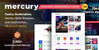 Mercury v3.9.1 – Gambling & Casino Affiliate WordPress Theme. News & Reviews