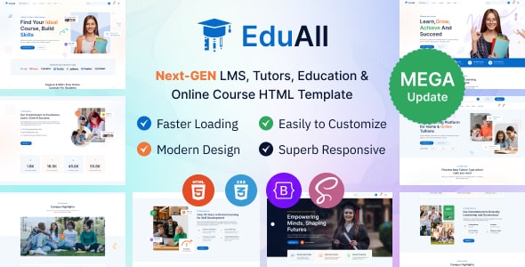 EduAll v1.0.3 – Education Tutors LMS & Online Course Template Multipurpose With Dashboard & RTL