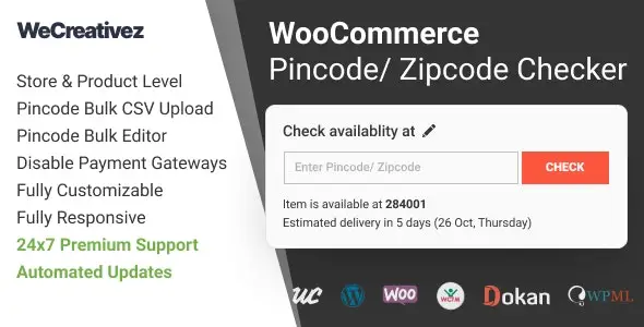 WooCommerce Pincode/ Zipcode Checker v3.2.0